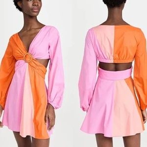 STAUD Gulf Cutout Dress - Tangerine/ Grapefruit/ Petal